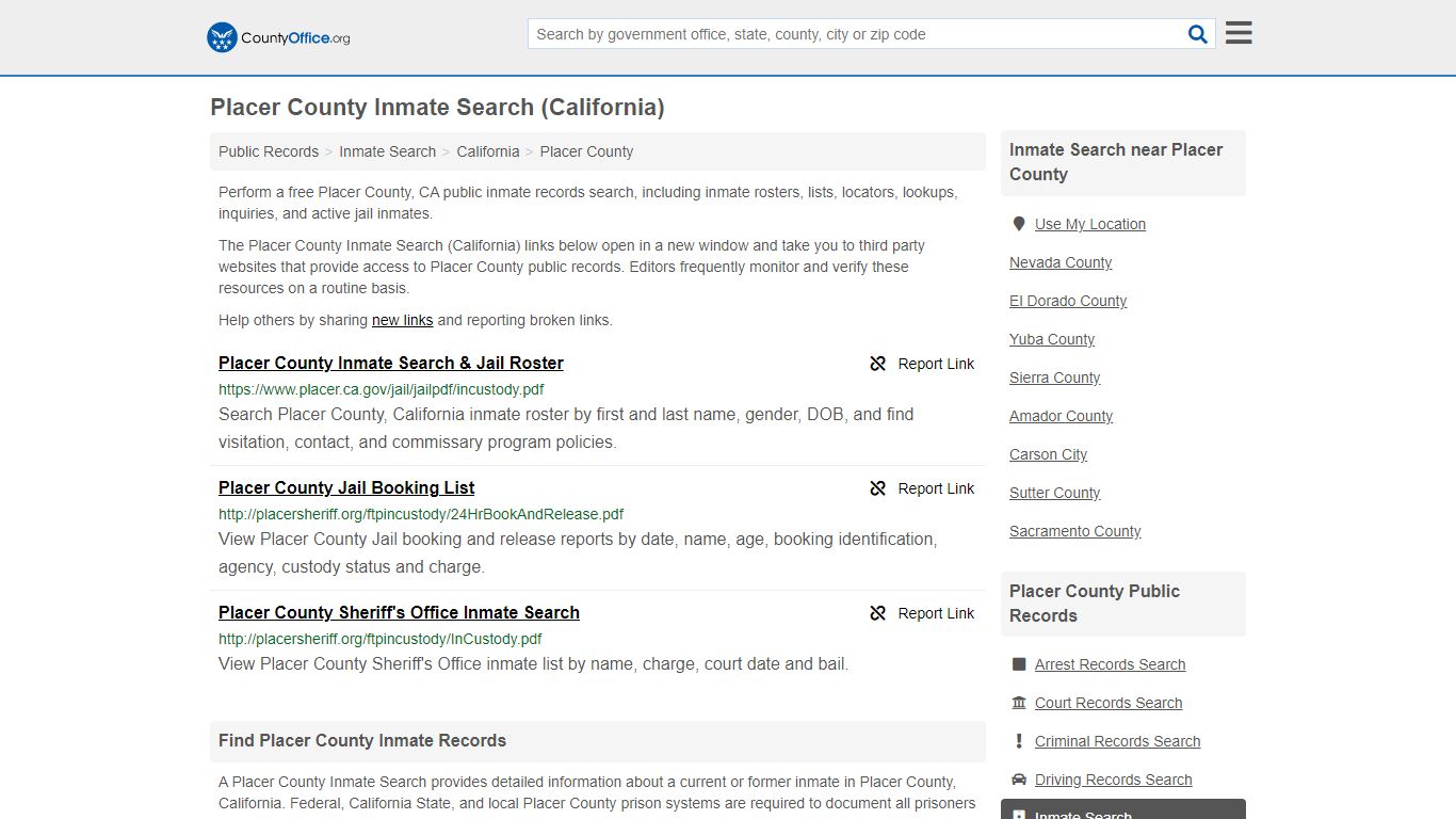 Inmate Search - Placer County, CA (Inmate Rosters & Locators)